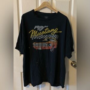Ford Official Licensed  Mustang Black Tee with Orange Car‎ Graphic-bleach spots